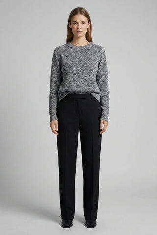 Szary Melanzowy Sweter Damski Crew Neck