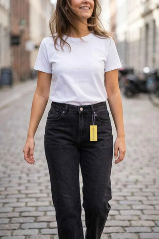 Jeansy damskie proste MYOURSA - Czarny