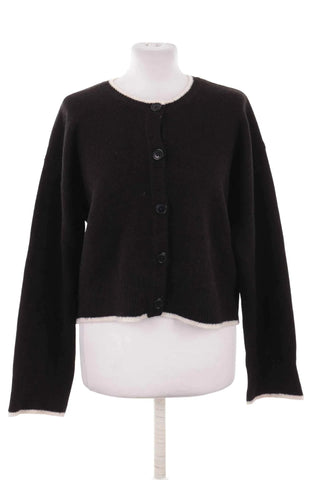 Sweter rozpinany z białą lamówką - Czarny   5% wełna
