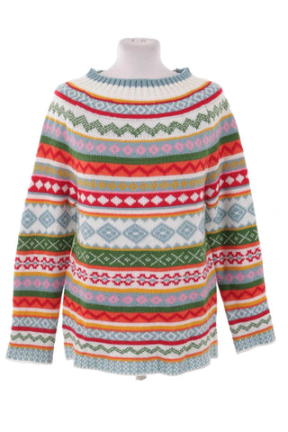 Sweter damski we wzory geometryczne - Biały