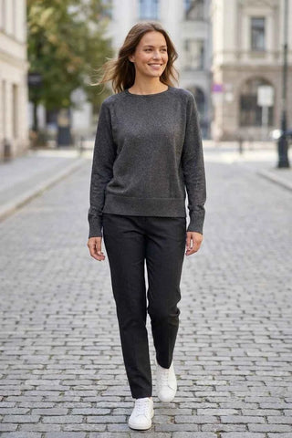 Sweter damski dzianinowy raglan - Szary