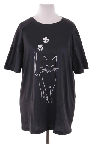 T-shirt  z nadrukiem kota - Czarny