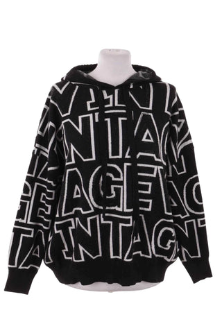 Bluza z kapturem dzianinowa wzór Vintage - Czarna