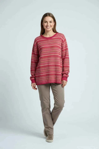Sweter damski wzorzysty w paski - Różowy