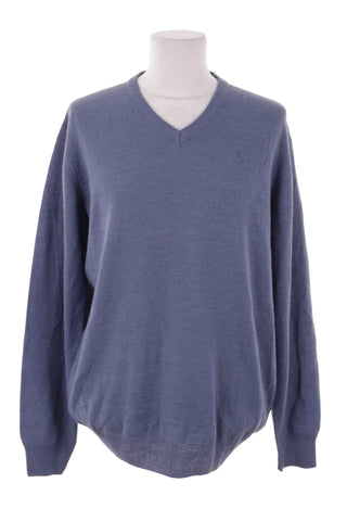 Sweter męski gładki dekolt V - Niebieski  15% wełna