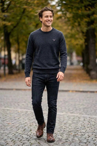 Sweter Męski Wełniany GANT - Granatowy  100% wełna