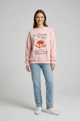 Bluza damska oversize z nadrukiem - Różowa