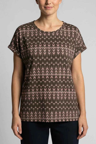 T-shirt damski we wzór geometryczny - Zielony