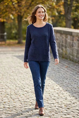 Sweter Damski Dzianinowy Z Kieszeniami - Granatowy  35% moher