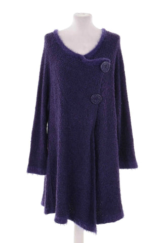 Kardigan bouclé oversize z futerkiem - Fioletowy