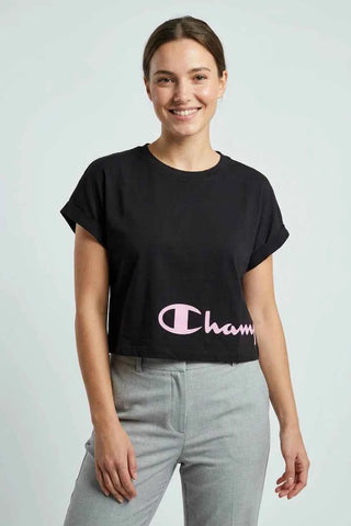 T-shirt krótki z logo Champion - Czarny
