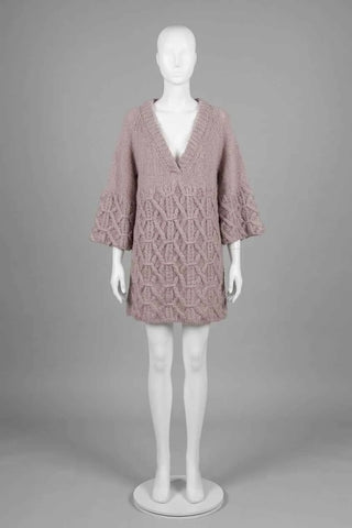 Sweter damski wełniany wzorzysty - Beżowy  60% moher  20% wełna