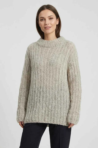 Sweter damski oversize prążkowany - Beżowy