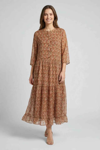 Sukienka Maxi Paisley - Pomarańczowo-brązowa