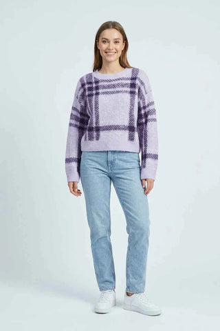Sweter damski w kratkę – Lawendowy