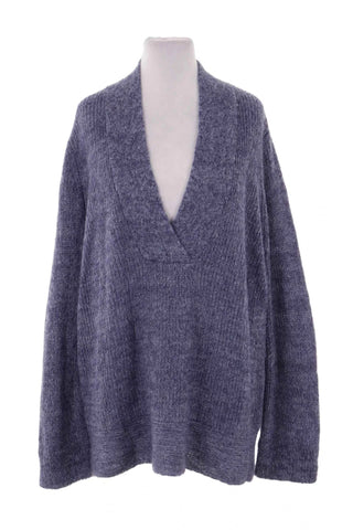Sweter damski dzianinowy V-neck - Niebiesk   23% moher