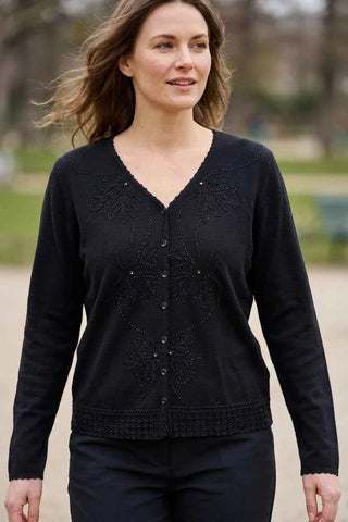 Sweter  haftowany z koralikami - Czarny