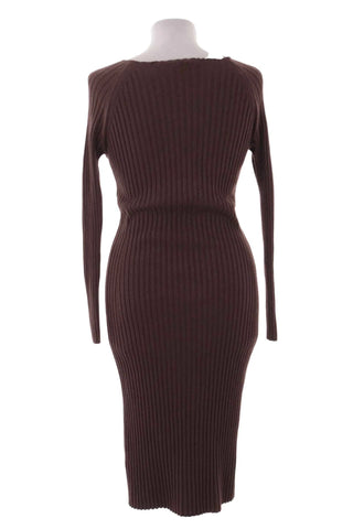 Sukienka dopasowana w prążki - Brązowa