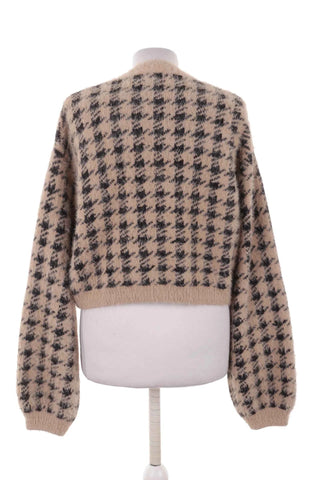 Sweter krótki w pepitkę - beżowo-czarny