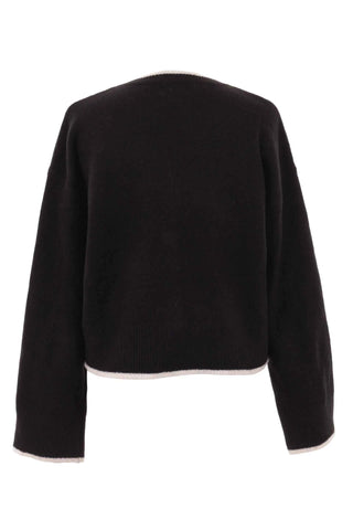 Sweter rozpinany z białą lamówką - Czarny   5% wełna