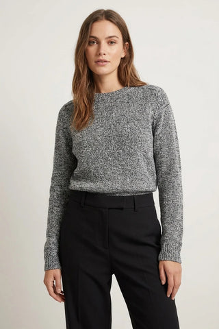 Szary Melanzowy Sweter Damski Crew Neck