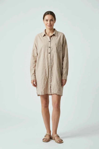 Sukienka koszulowa oversize - Beżowa  55% len