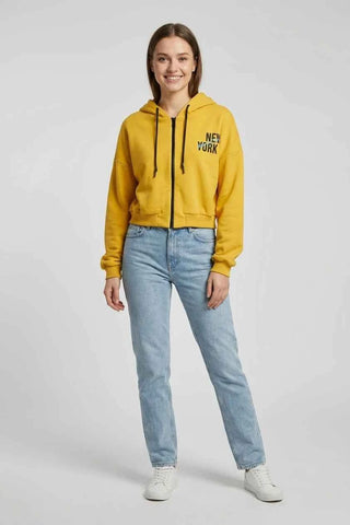 Bluza z kapturem krótka rozpinana - Żółta