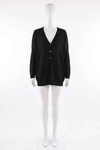 Sweter cienki dzianinowy V-neck - Czarny   50% wełna