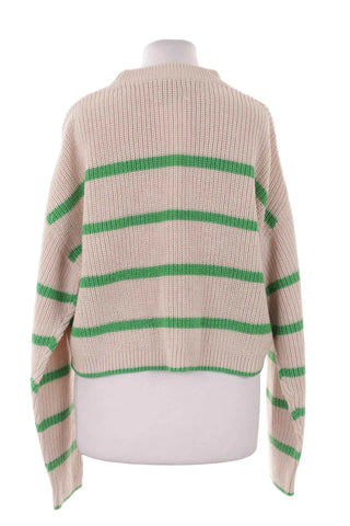 Sweter damski krótki  w paski - Beżowo-zielony