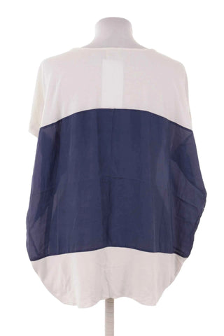 Bluzka oversize dwukolorowa - Granatowy/Biały  50% jedwab