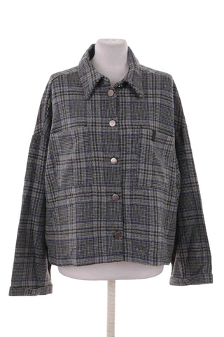 Kurtka koszulowa oversize w kratkę szara  50% wełna
