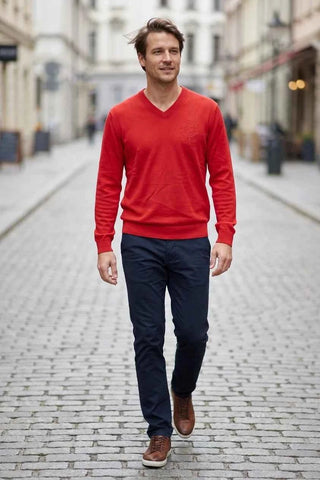 Sweter męski w serek Hugo Boss - Czerwony