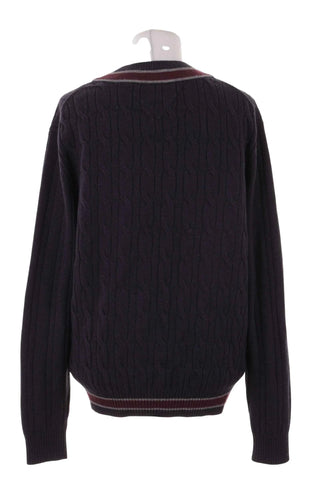 Sweter Warkoczowy Dekolt V Tommy Hilfiger - Granatowy  100% wełna