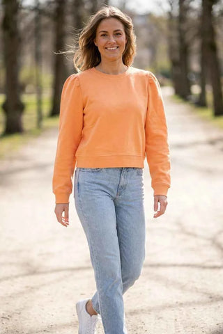 Bluza damska z bufiastymi rękawami - Pomarańczowa