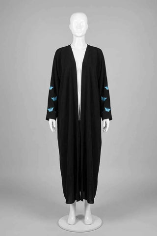 Kimono damskie z haftem w motyle - Czarny