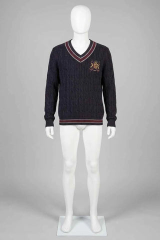 Sweter Warkoczowy Dekolt V Tommy Hilfiger - Granatowy  100% wełna