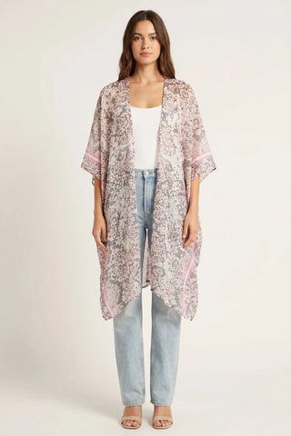 Lekkie Kimono z Różowymi Akcentami  100% modal
