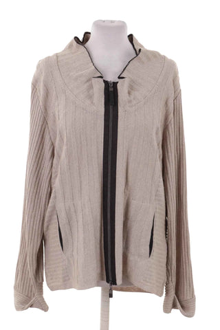 Sweter rozpinany prążkowany - Beżowy  20% len