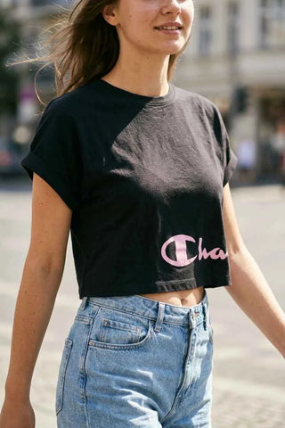 T-shirt krótki z logo Champion - Czarny