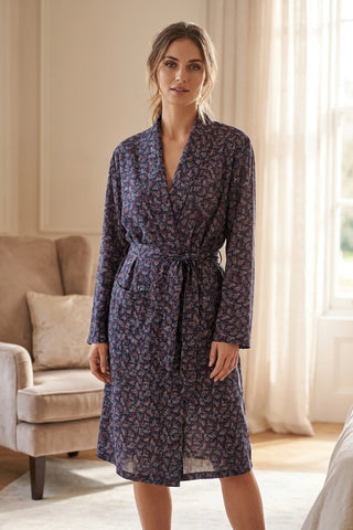 Elegancki Damski Szlafrok w Wzor Paisley Granatowy