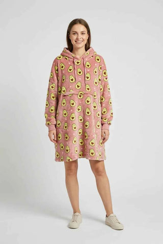 Bluza oversize pluszowa z kapturem awokado - Różowa