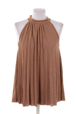 Top halter plisowany z połyskiem - Brązowy