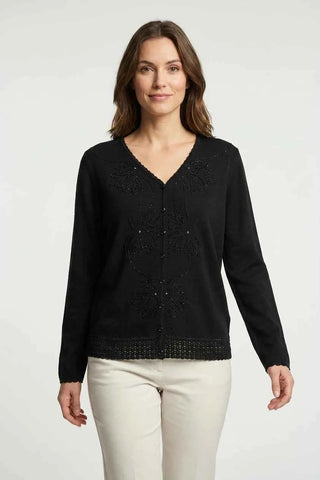 Sweter  haftowany z koralikami - Czarny