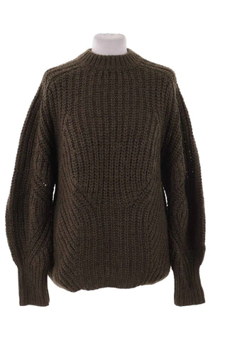 Sweter Damski Luźny Gruby Splot - Zielony  30% wełna
