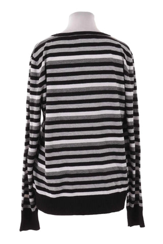 Sweter rozpinany w paski - Czarno-biało-szary