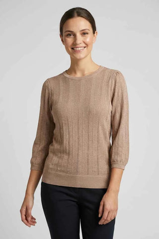 Sweter damski w prążki z połyskiem - Beżowy