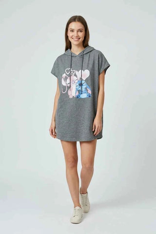 Bluza Damska Krótki Rękaw Nadruk Stitch & Angel - Szara
