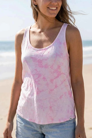 Top na ramiączkach marmurkowy tie-dye - Różowy