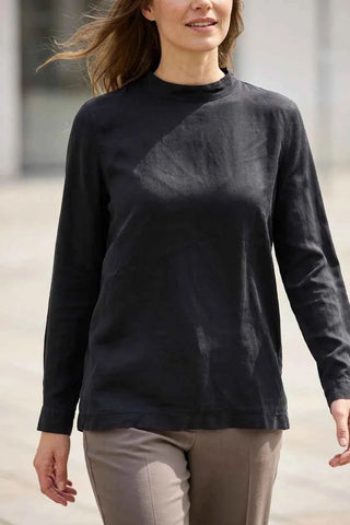 Longsleeve Damski Stójka Gładki - Czarny  93,5% jedwab