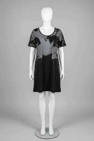 Sukienka t-shirtowa z nadrukiem kota - Czarno-szara